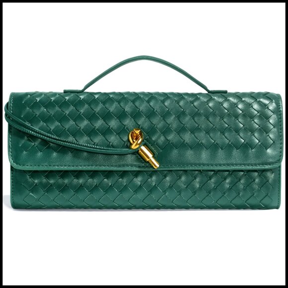 Woven PU Leather Clutch Evening Bag with Detachable Strap 12x5
